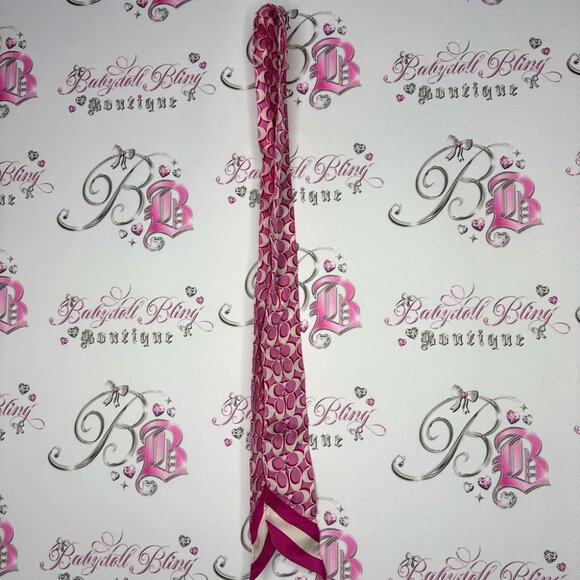 Coach Signature Print Silk Skinny Scarf Bold Pink bag accessory handle decor - Picture 1 of 8
